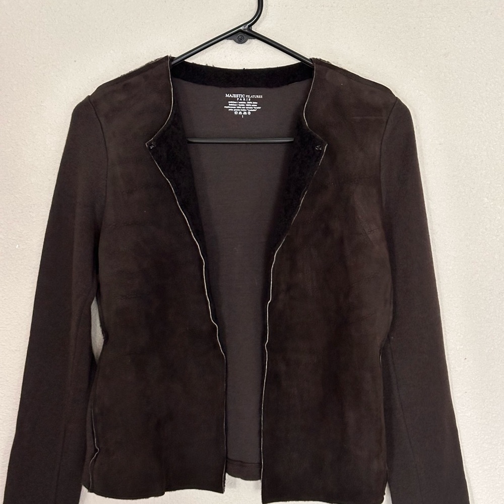 Majestic Filatures Paris Wool Leather Jacket Brown Size 1
